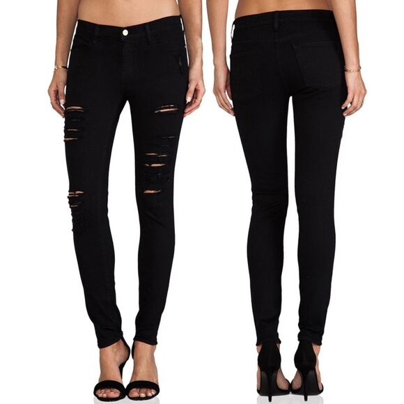Frame Denim Black Film Noir Le Skinny De Jeanne Distressed Skinny Leg Jeans 26 - Picture 2 of 16